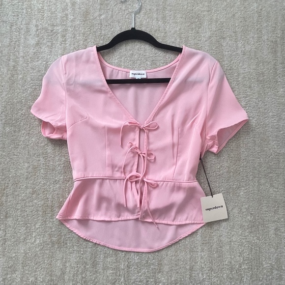 Revolve / Superdown Ciara Tie-Front Blouse - Picture 3 of 6